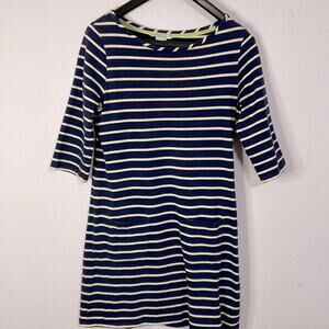 Boden Navy and Cream Striped Midi Boatneck Dress